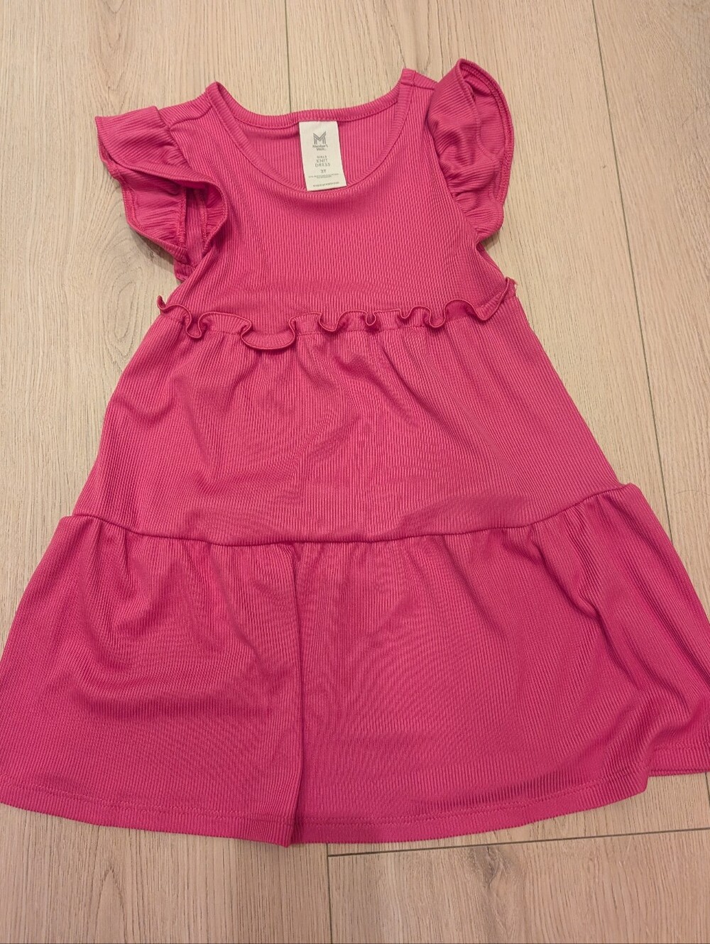 Girls' Hot Pink Ruffle-Trim Knit Dress